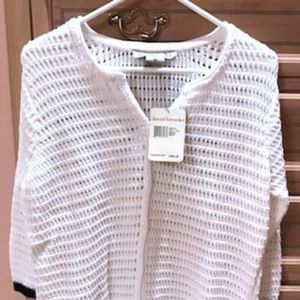 David Brooks White w/ Black Trim Loose Knit 3/4 Sleeve Sweater M $89